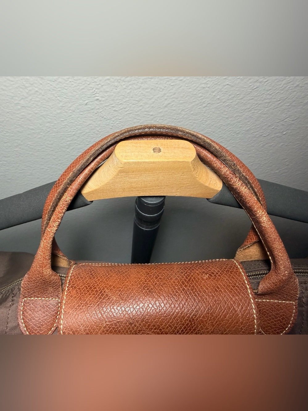 Longchamp Large Brown Nylon Tote with Tan Leather Trim - Picture 3 of 12